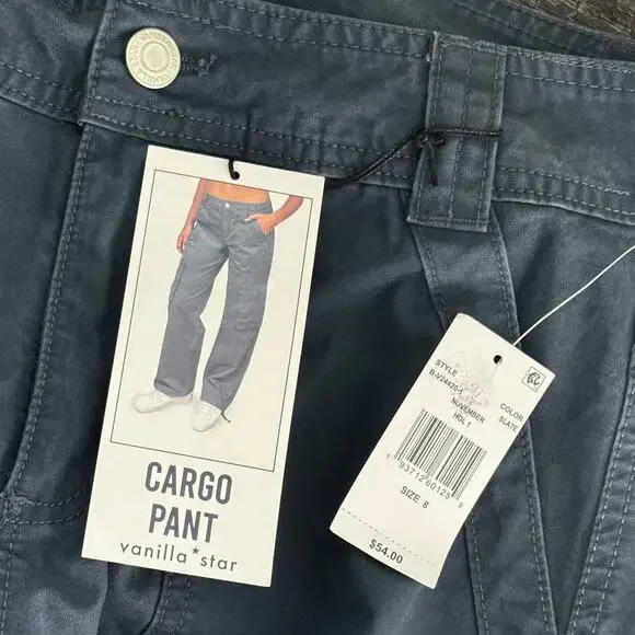 Brand New Vanilla Star Blue Cargo Pants Women's 8 Lightweight Utility Pockets - Picture 4 of 9